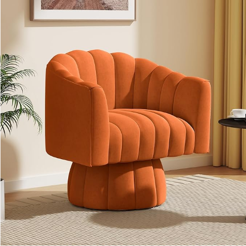 Orange Channel-Tufted Swivel Chair