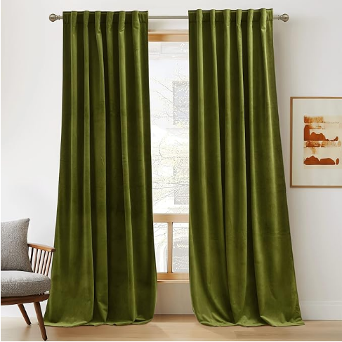 Olive Green Velvet Room-Darkening Curtains