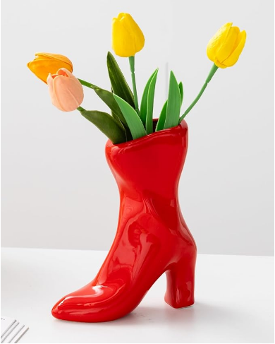 Red Ceramic Boot Vase
