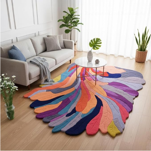 Colorful Irregular Botanical Flower Rug