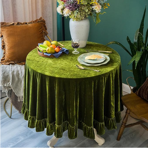 Green Velvet Ruffle Tablecloth