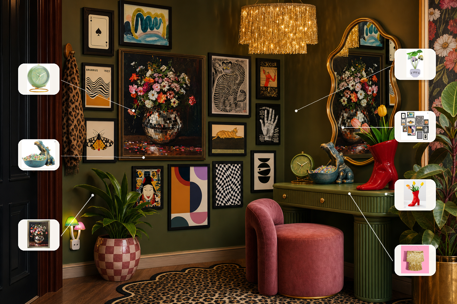 Room Decode styled room with product callouts
