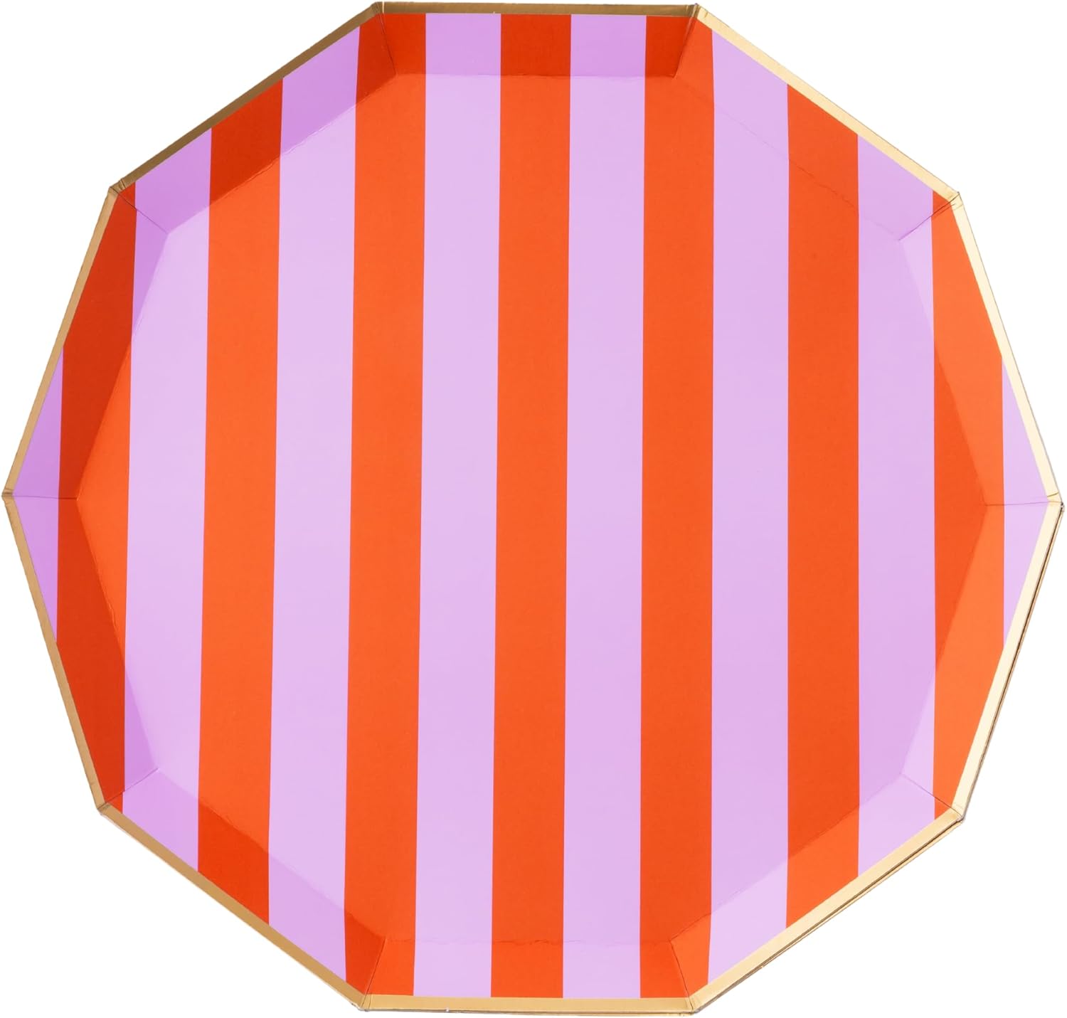 Octagonal orange and lilac striped serving tray with gold trim
