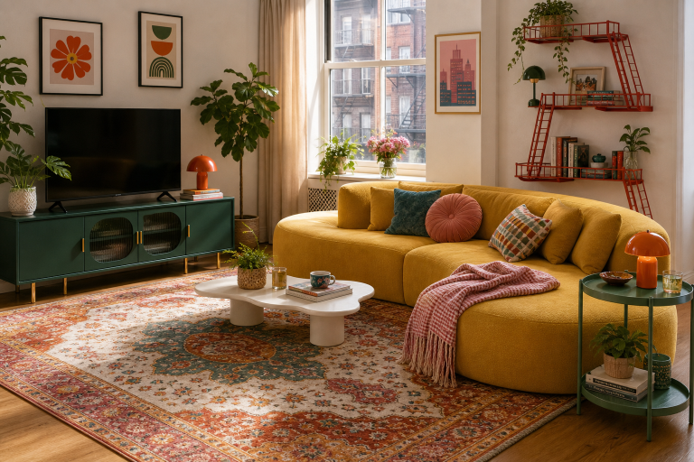 green mustard living room render