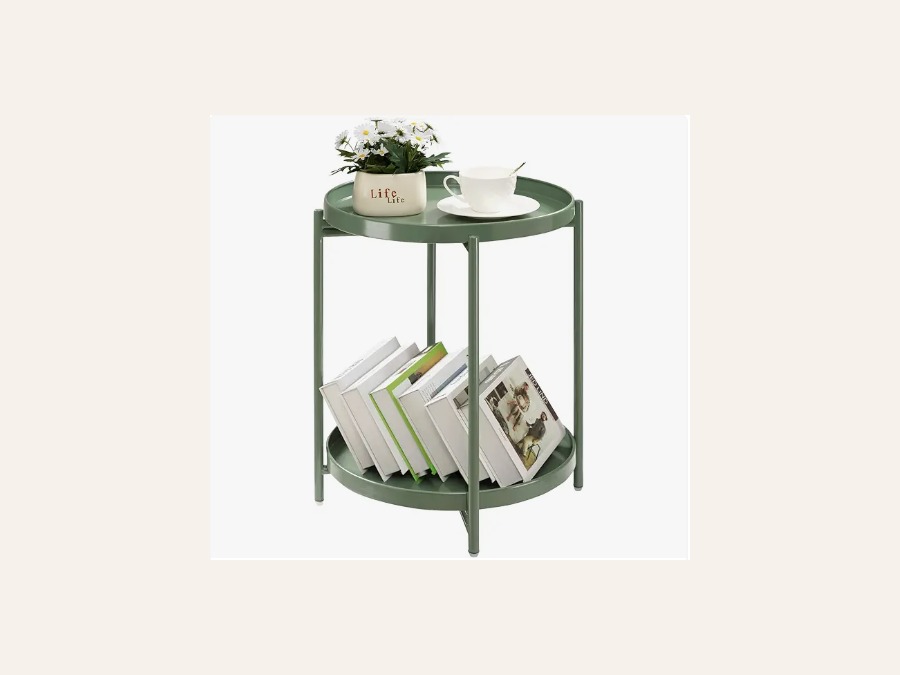 Green round two tier side table product image