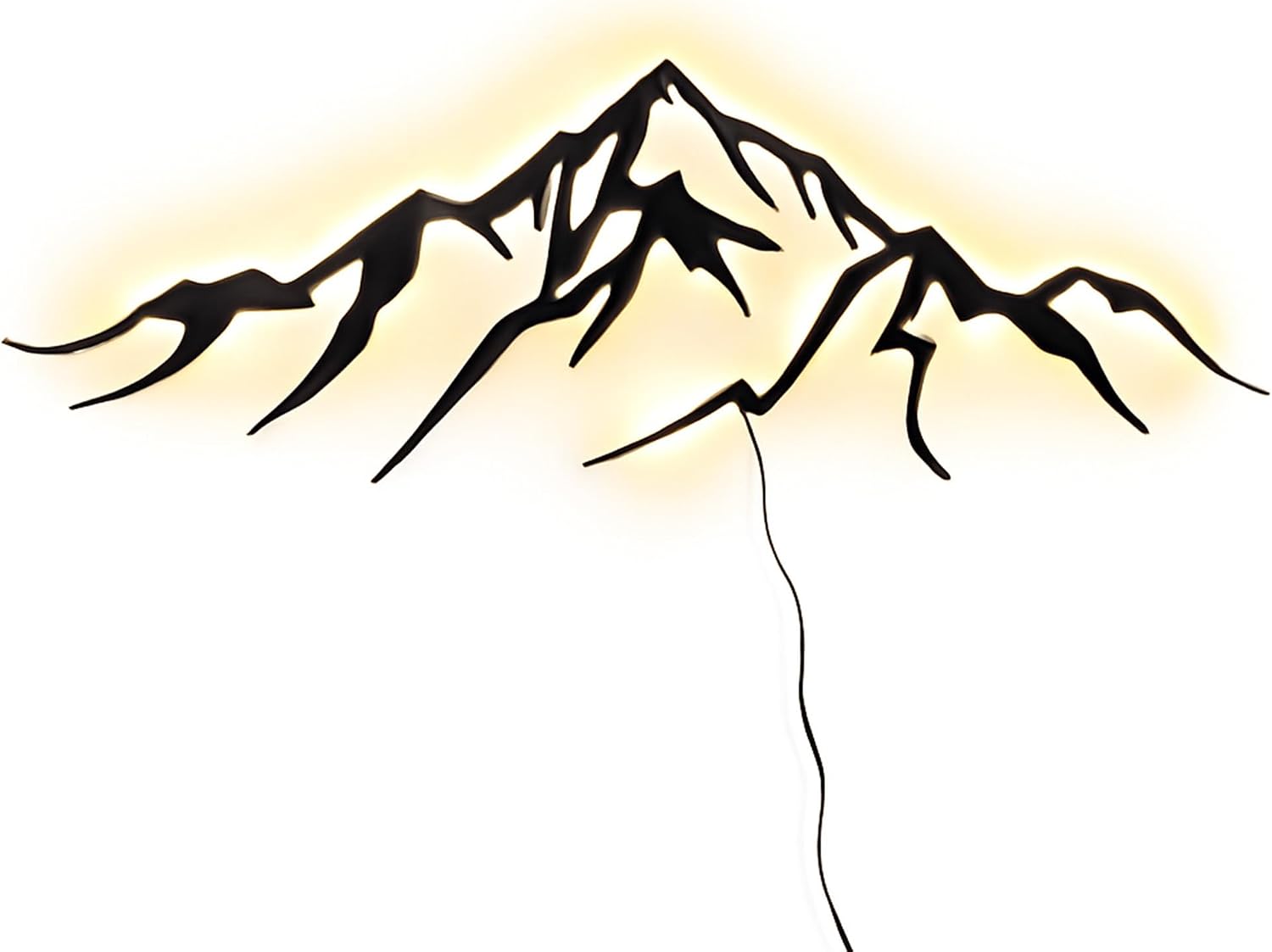 Black metal mountain silhouette wall art with warm white LED backlighting