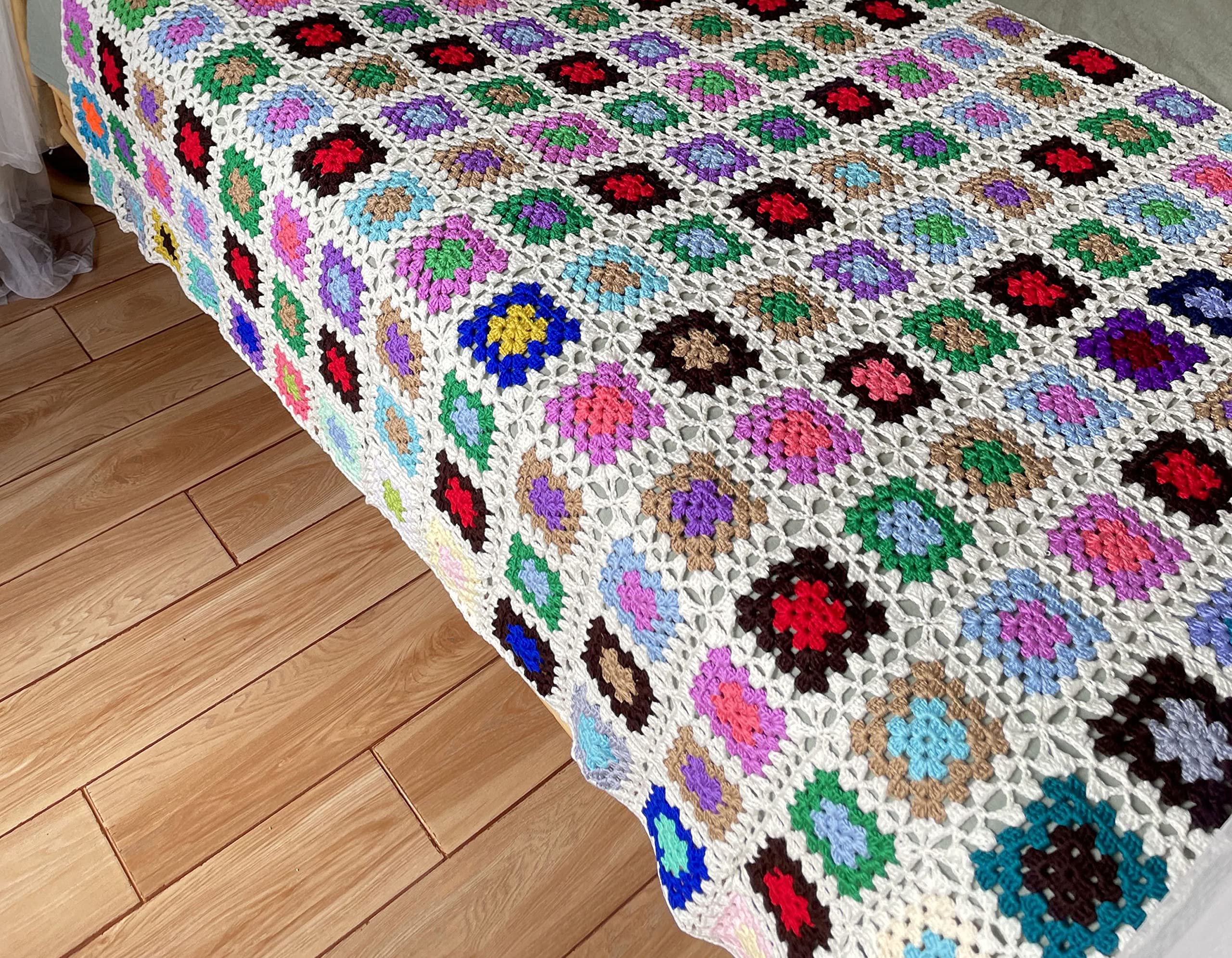 Multicolor handmade granny-square crochet throw