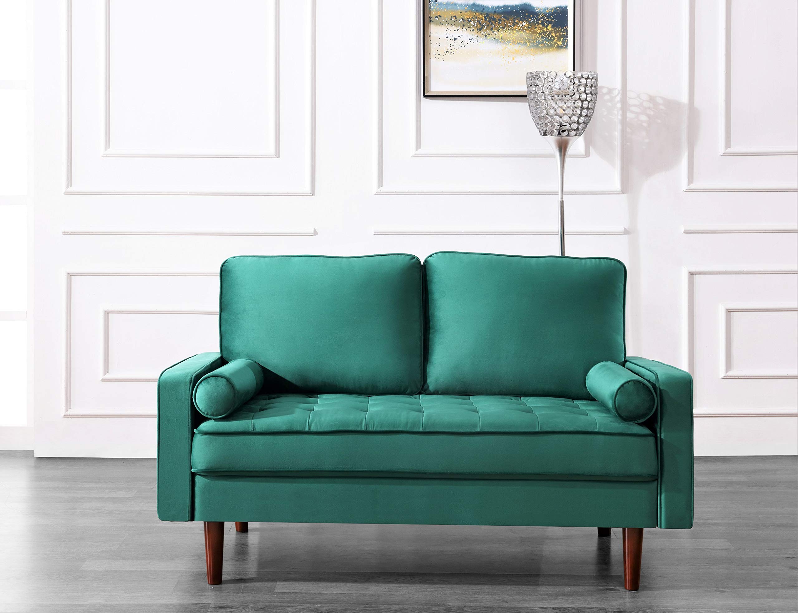 Teal green velvet mid-century loveseat