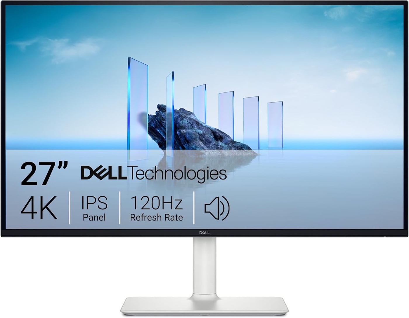 Slim 27-inch 4K desktop monitor with an adjustable ash-white stand